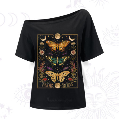 Purplehecate Sun and Moon Butterfly One Shoulder T-Shirt