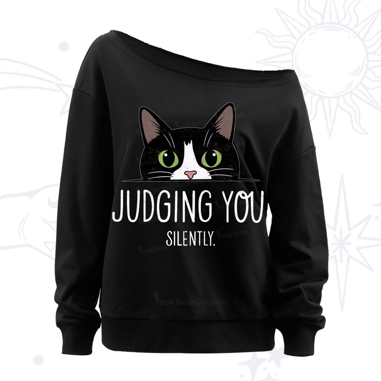 Purplehecate Cute Cat Judging You Silently Off The Shoulder Sweat
