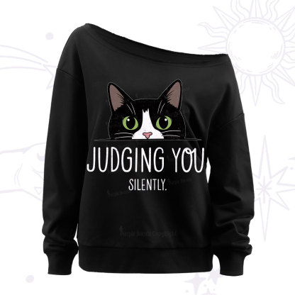 Purplehecate Cute Cat Judging You Silently Off The Shoulder Sweatshirt