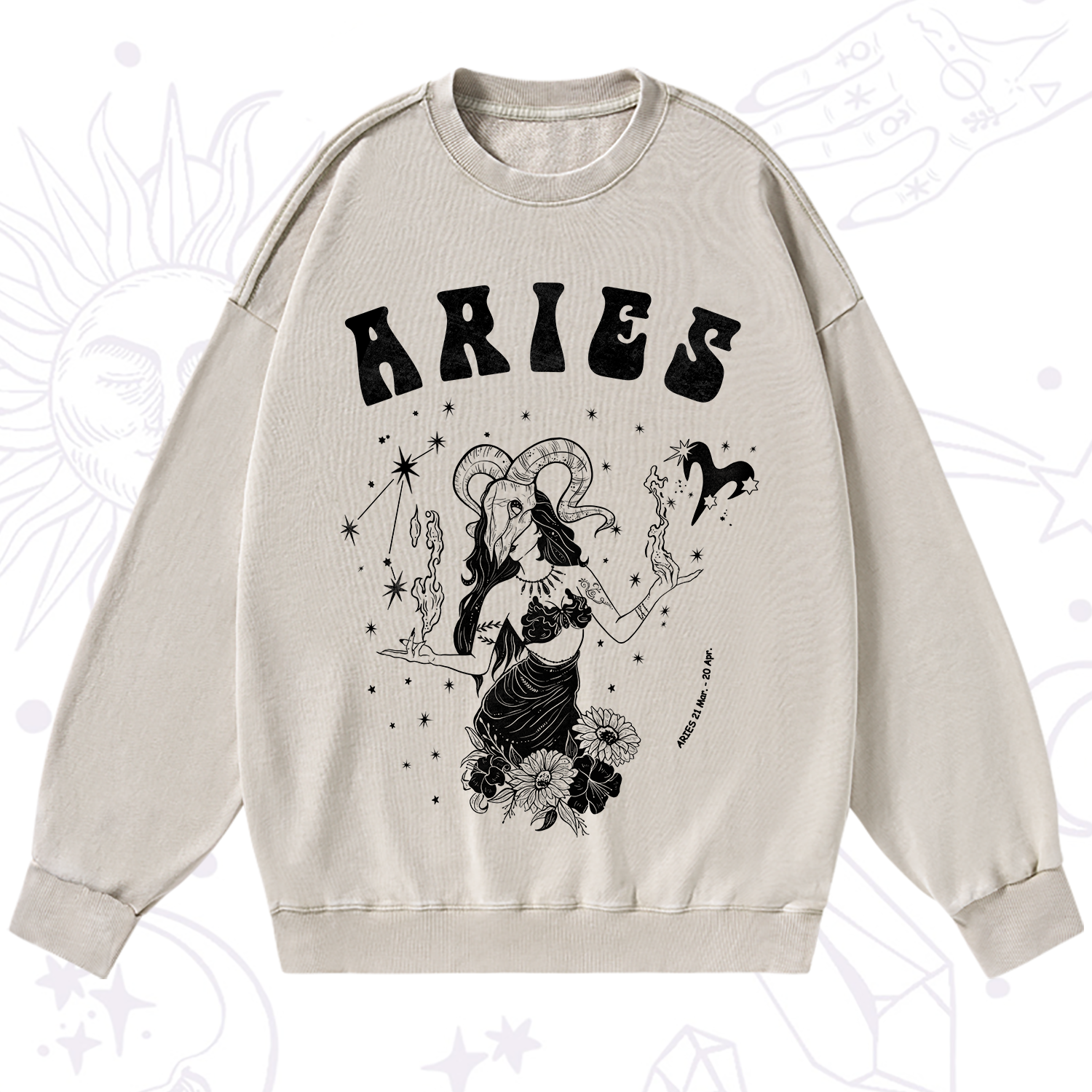 Purplehecate Aries Zodiac Glyphs Washed Sweatshirt