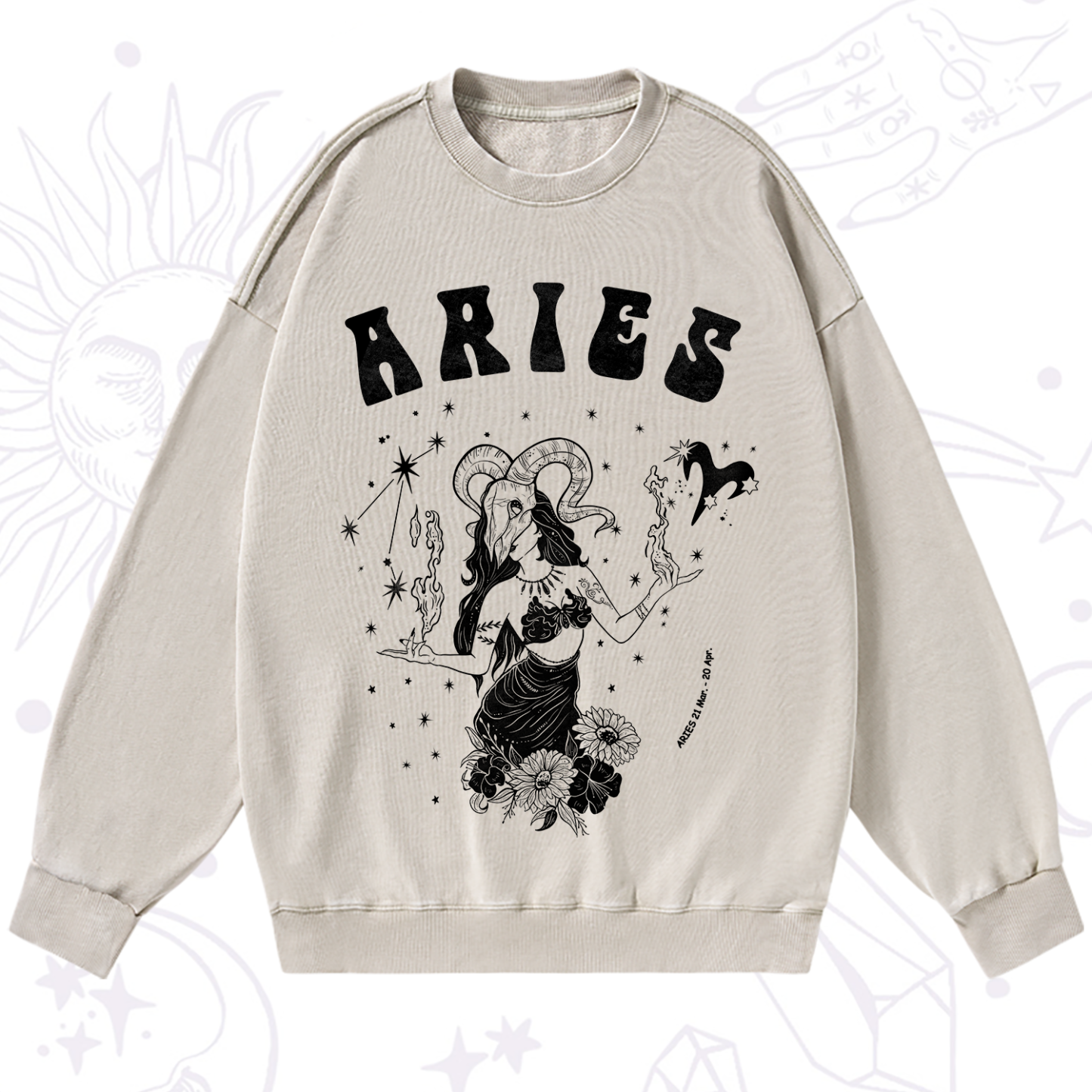 Purplehecate Aries Zodiac Glyphs Washed Sweatshirt