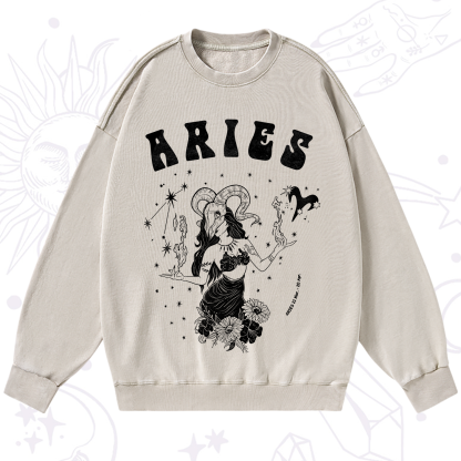 Purplehecate Aries Zodiac Glyphs Washed Sweatshirt