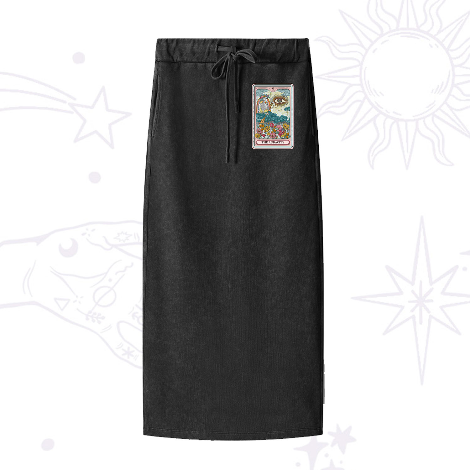 Purplehecate The Audacity Tarot Washed Drawstring Long Skirt