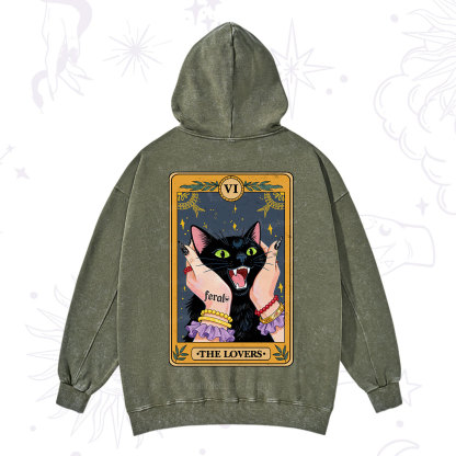 Purplehecate The Lovers Tarot Feral Cat Washed Hoodie