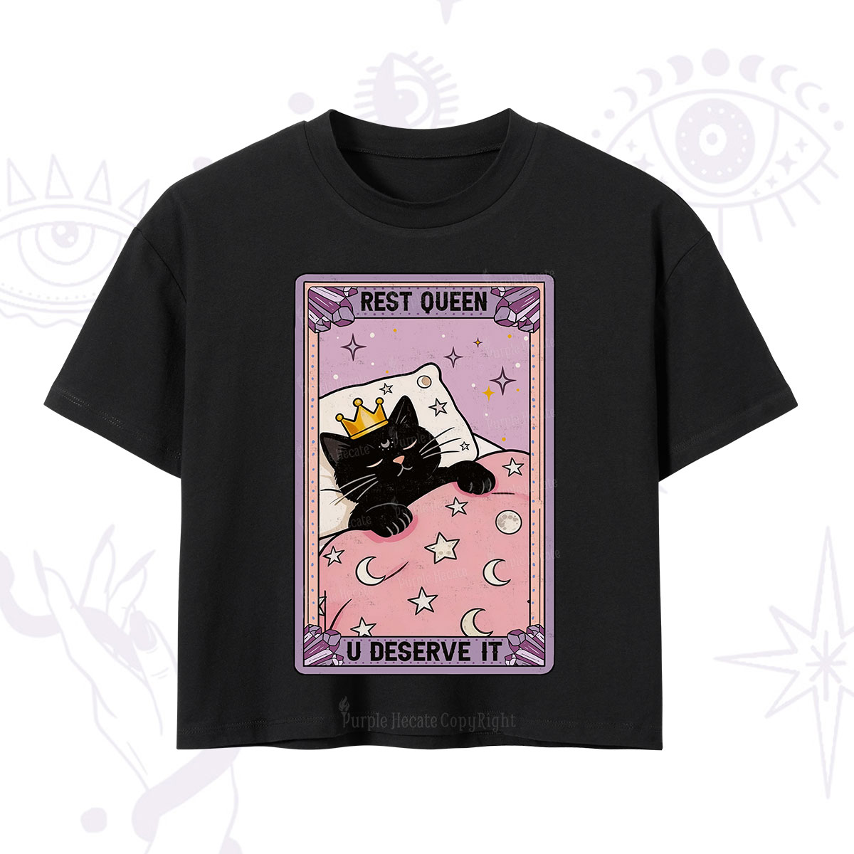 Purplehecate The Rest Queen Cat Tarot Crop T-Shirt