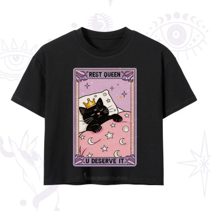 Purplehecate The Rest Queen Cat Tarot Crop T-Shirt