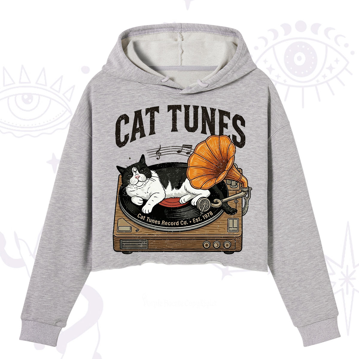 Purplehecate Cat Tunes Crop Hoodie