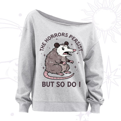 Purplehecate The Horrors Persist But So Do I Opossum Off The Shoulder Sweatshirt