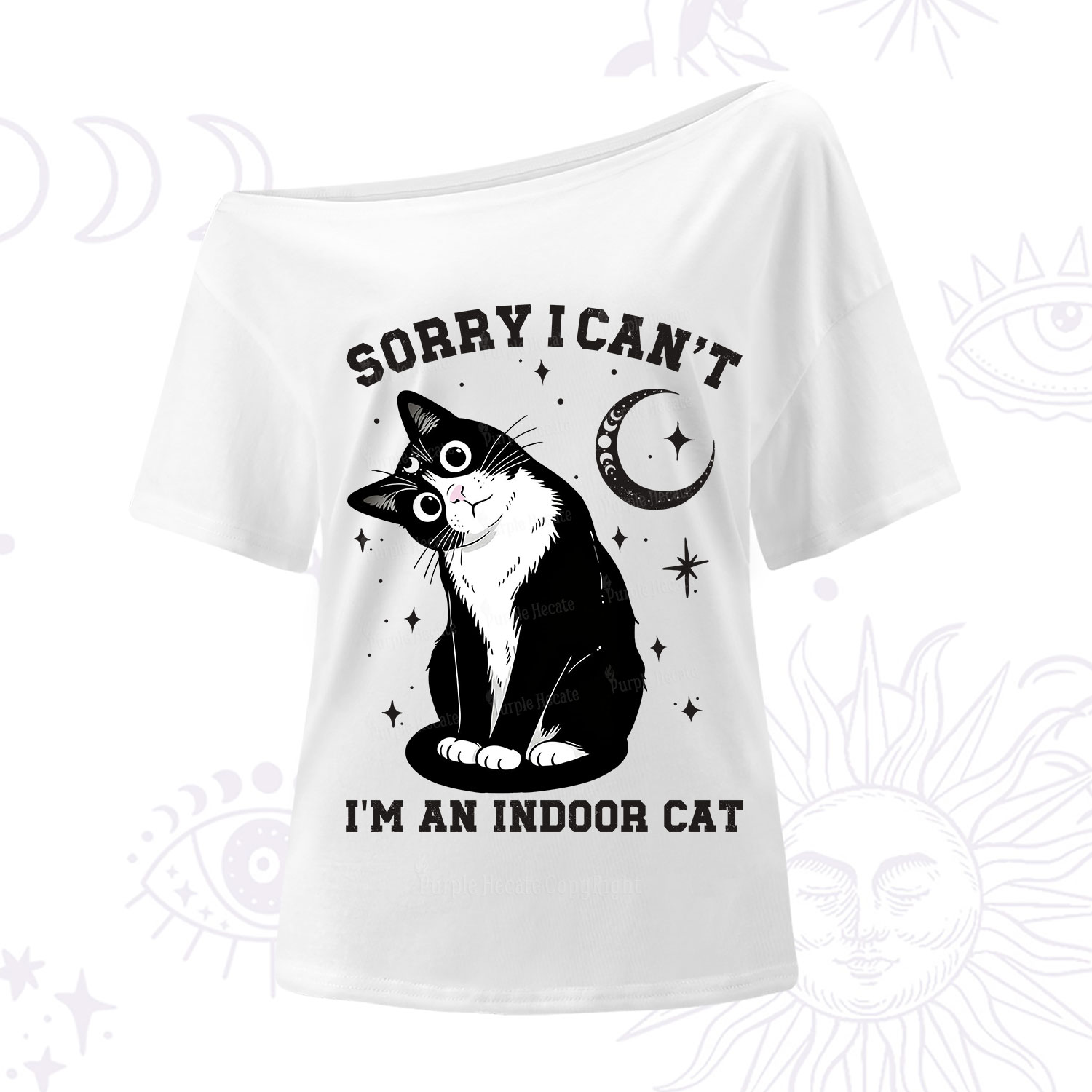 Purplehecate Sorry I Can't Go I'm an Indoor Cat One Shoulder T-Shirt