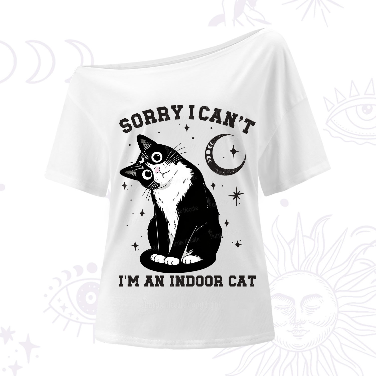 Purplehecate Sorry I Can't Go I'm an Indoor Cat One Shoulder T-Shirt