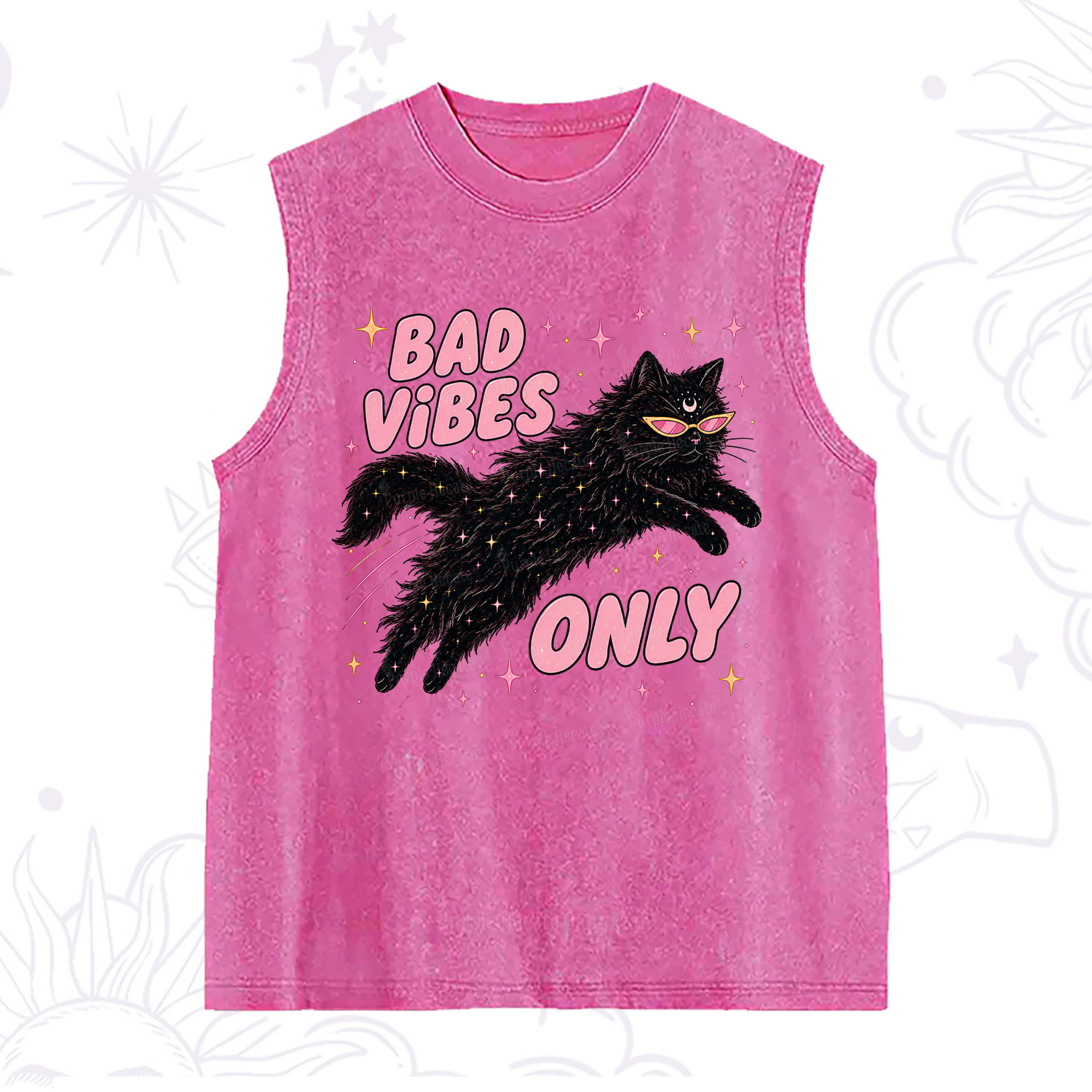 Purplehecate Black Cat Vibes Only Washed Tank