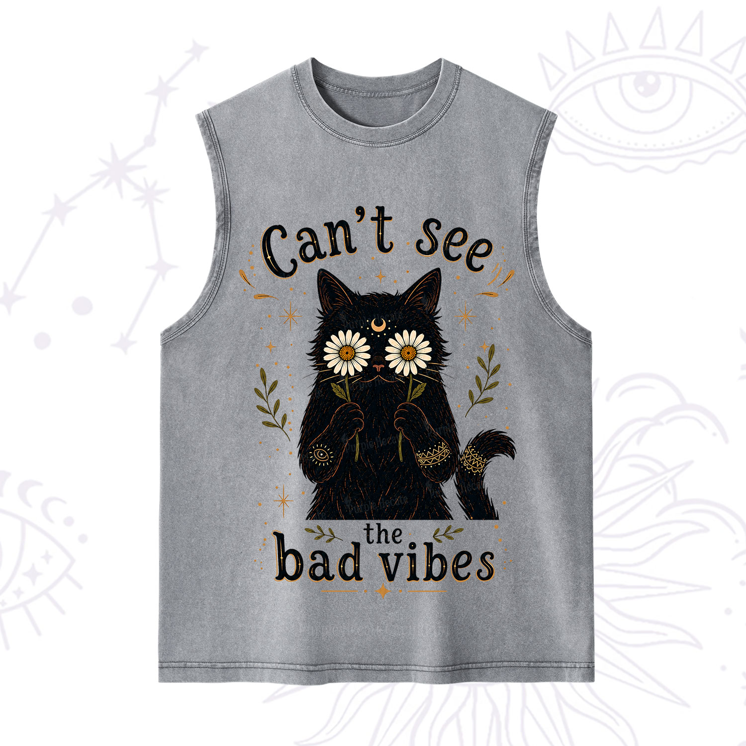 Purplehecate Can't See the Bad Vibes Black Cat Washed Tank