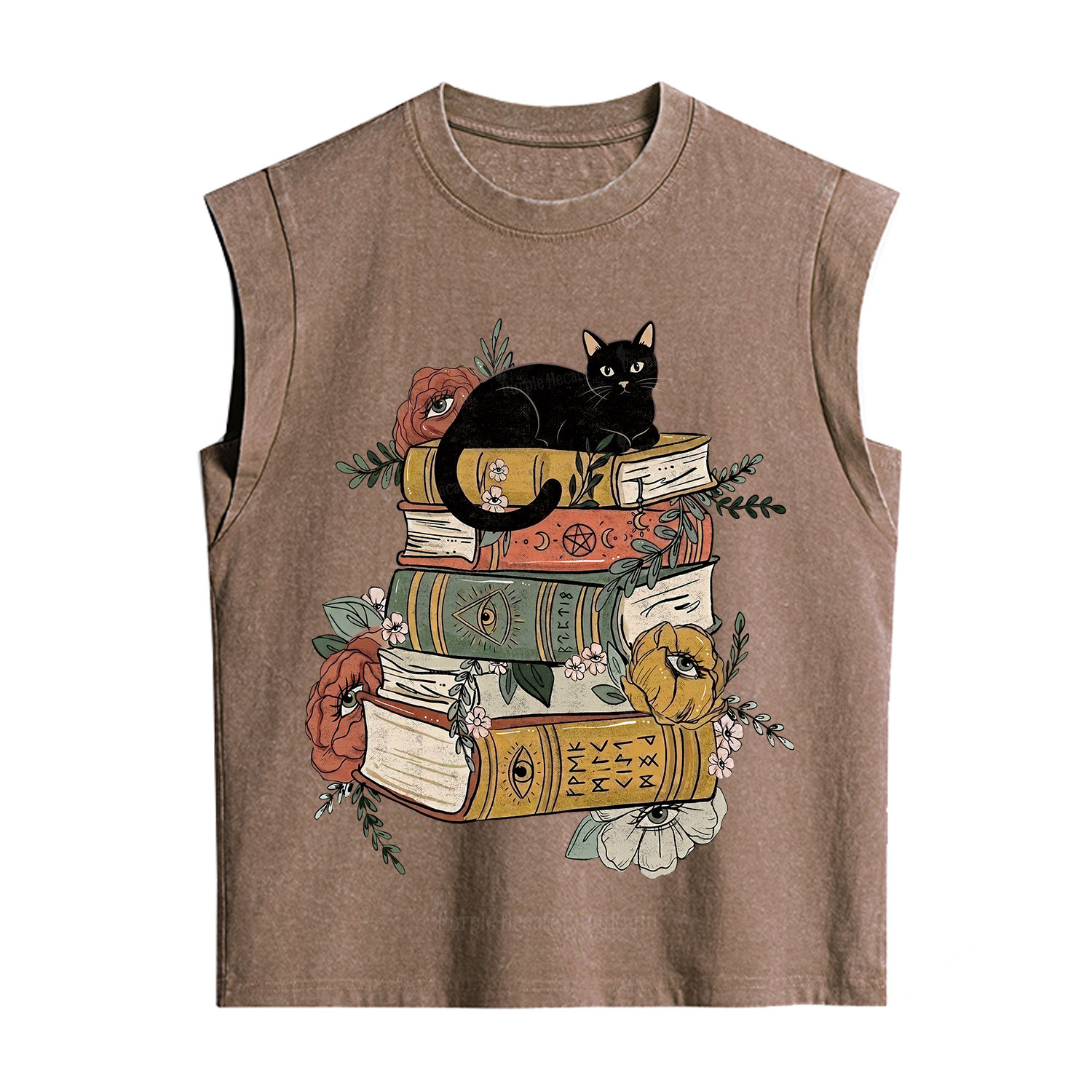 Purplehecate Black Cat on Books Vintage Washed Tank