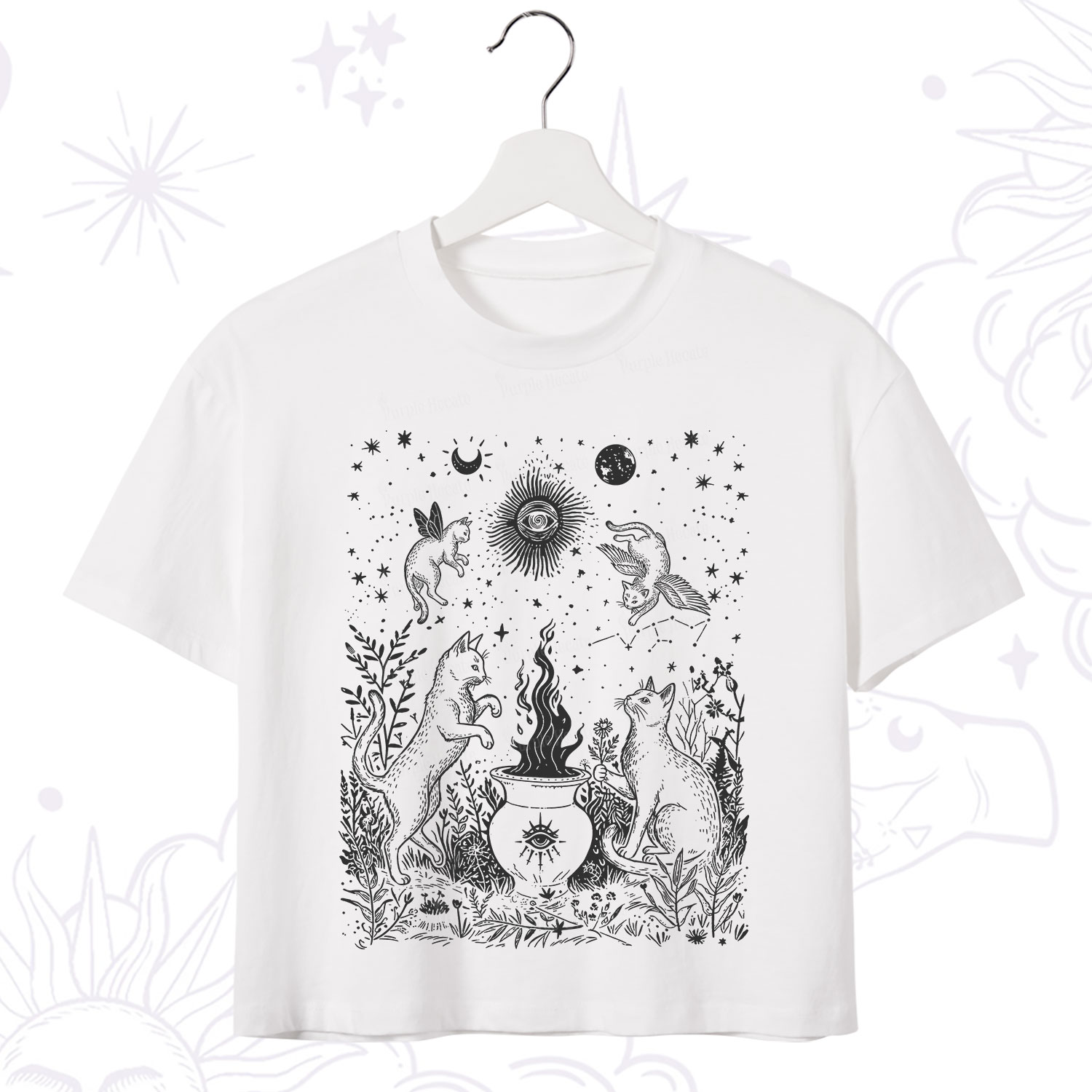 Purplehecate Midnight Meowgic Moon Ritual Crop T-Shirt