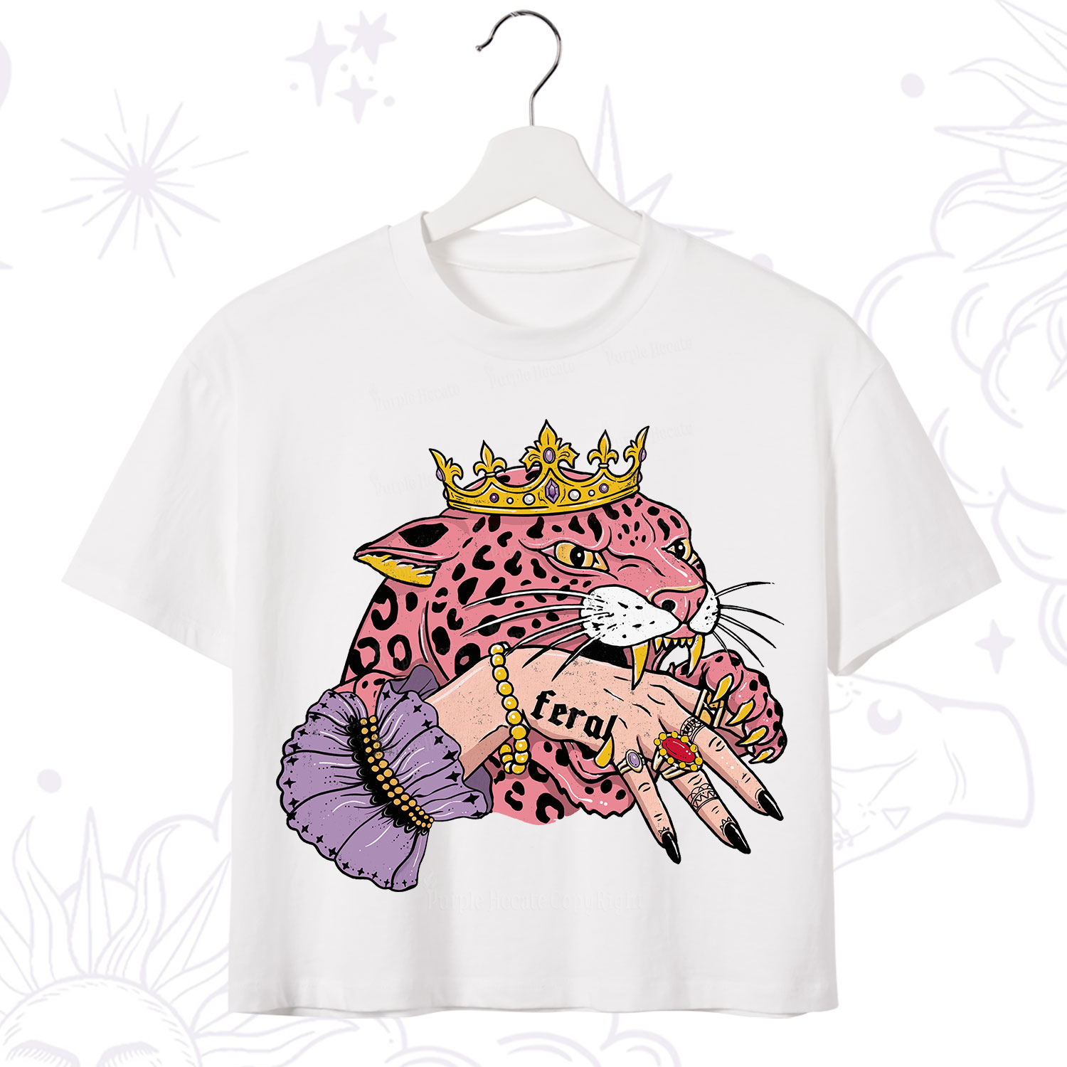 Purplehecate Feral Queen Pink Leopard Crop T-Shirt
