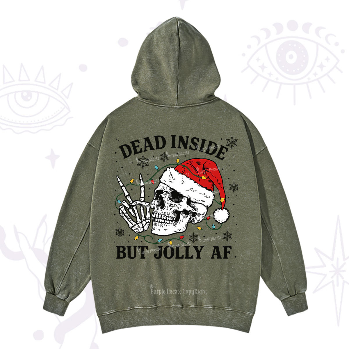 Purplehecate Dead Inside But Jolly AF Christmas Washed Hoodie
