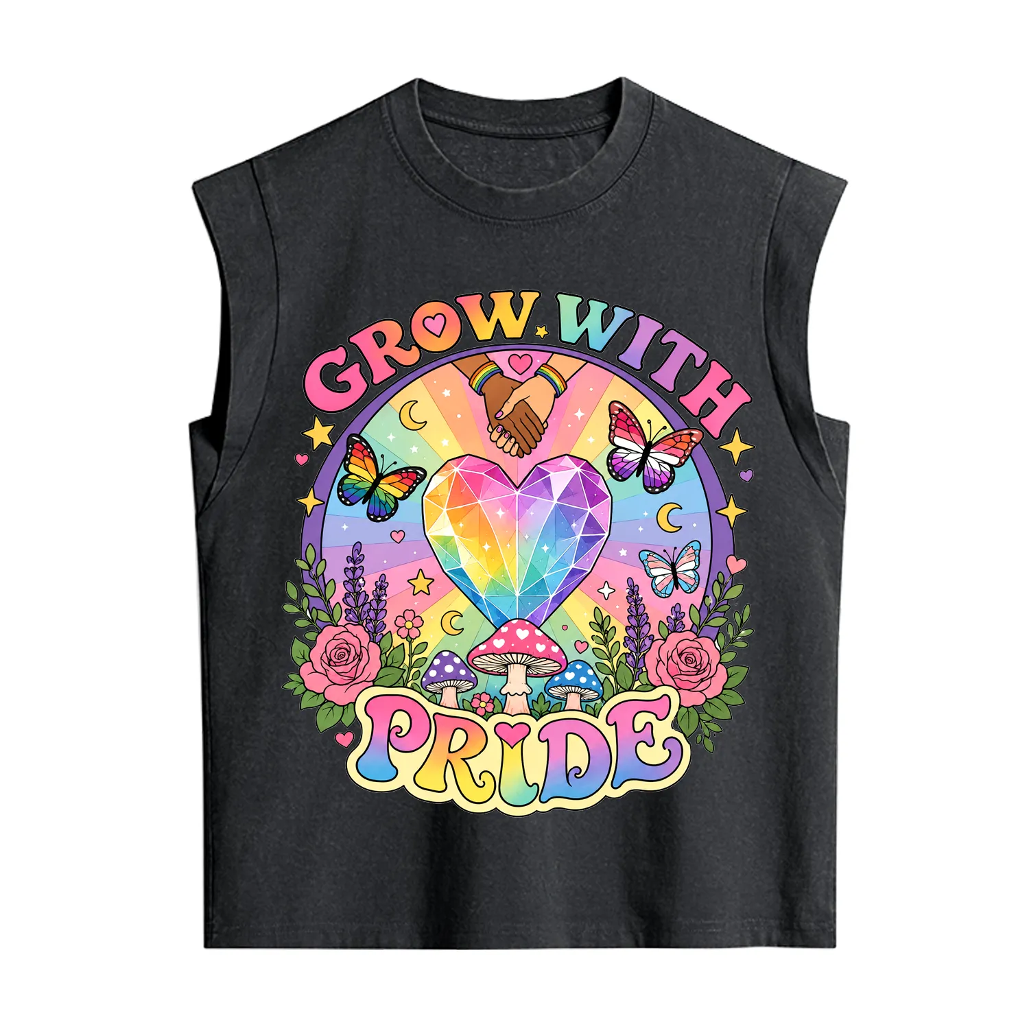Purplehecate Grow With Pride Rainbow Heart Vintage Washed Tank