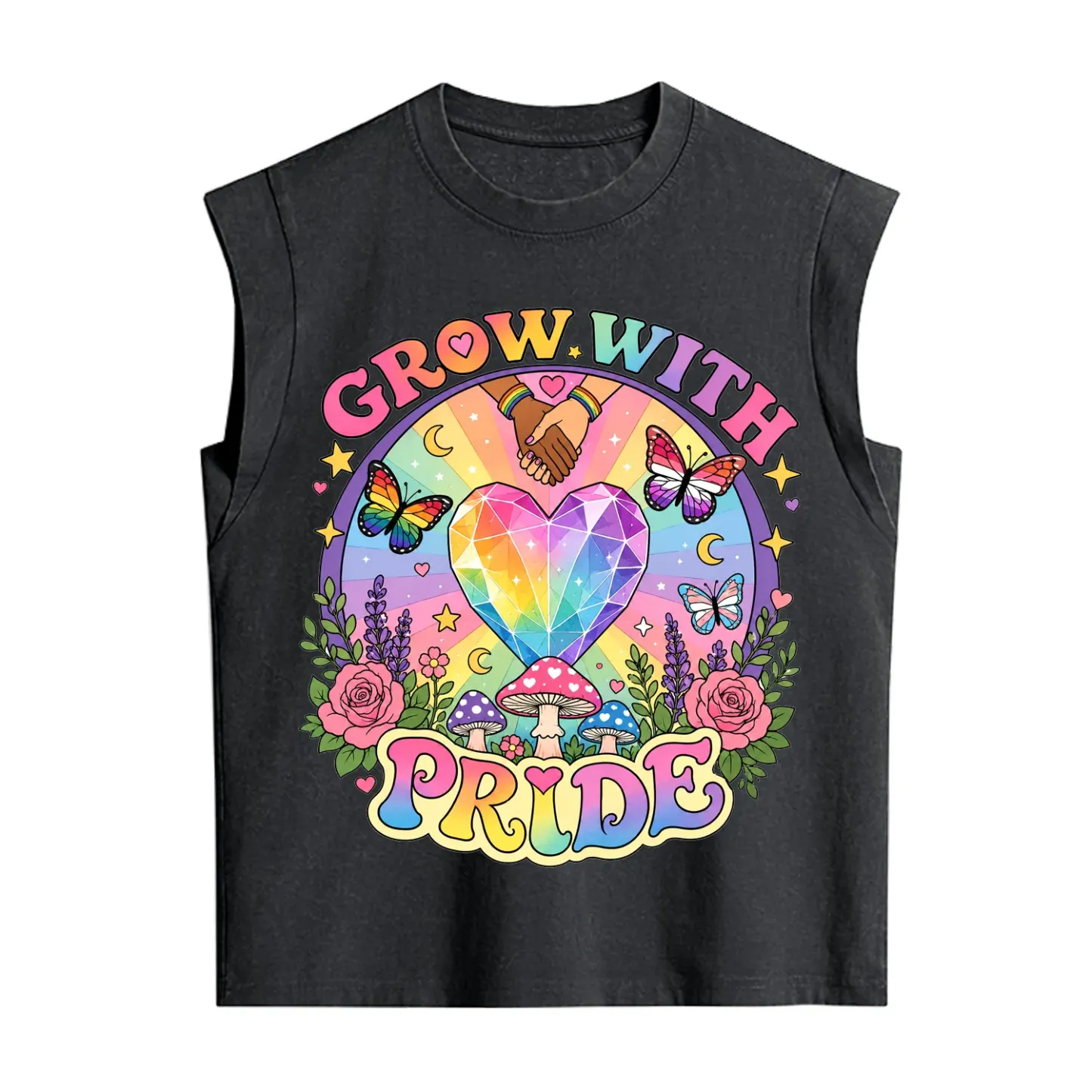 Purplehecate Grow With Pride Rainbow Heart Vintage Washed Tank