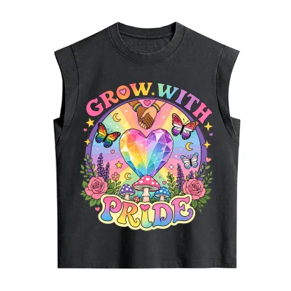 Purplehecate Grow With Pride Rainbow Heart Vintage Washed Tank