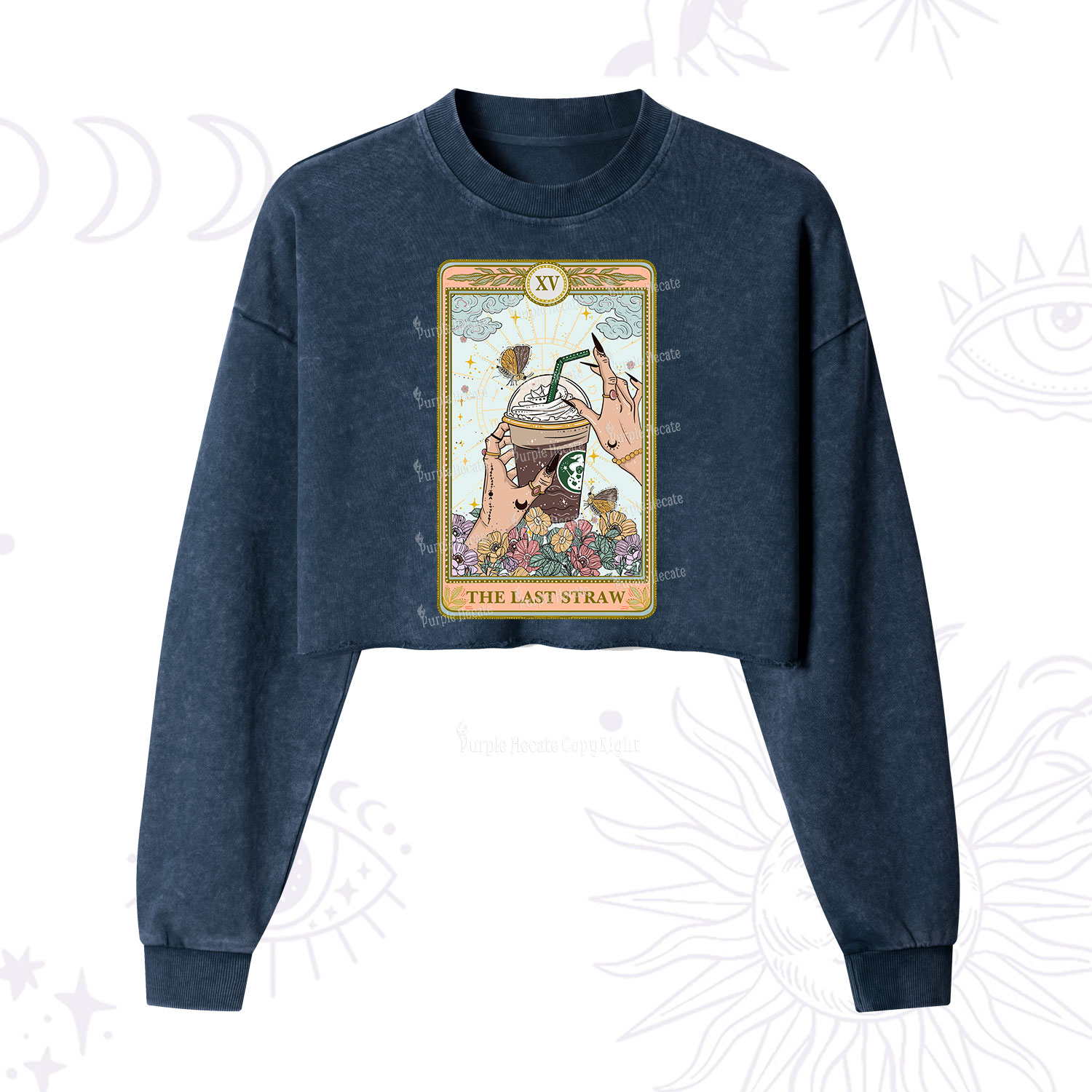 Purplehecate The Last Straw Tarot Cropped Washed Sweatshirt