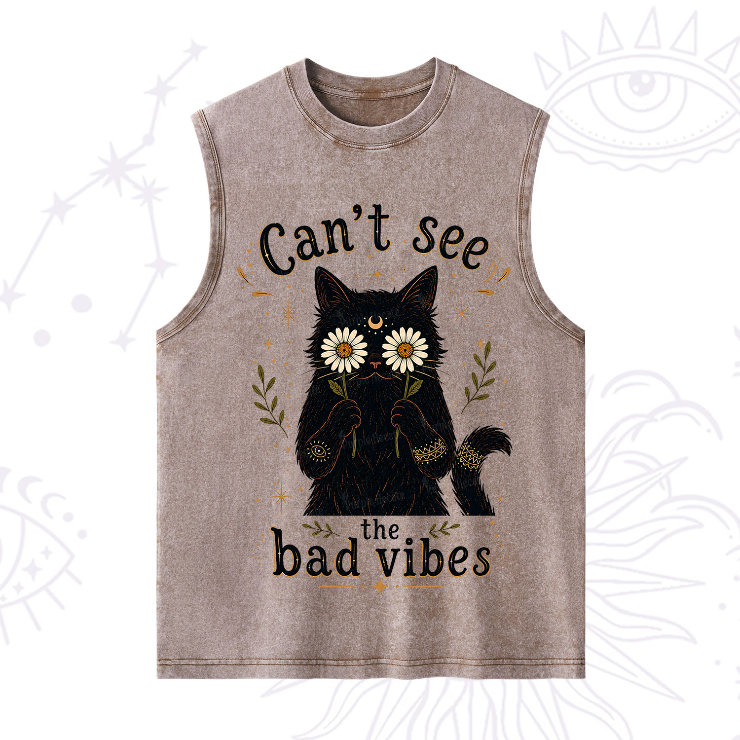 Purplehecate Can't See the Bad Vibes Black Cat Washed Tank