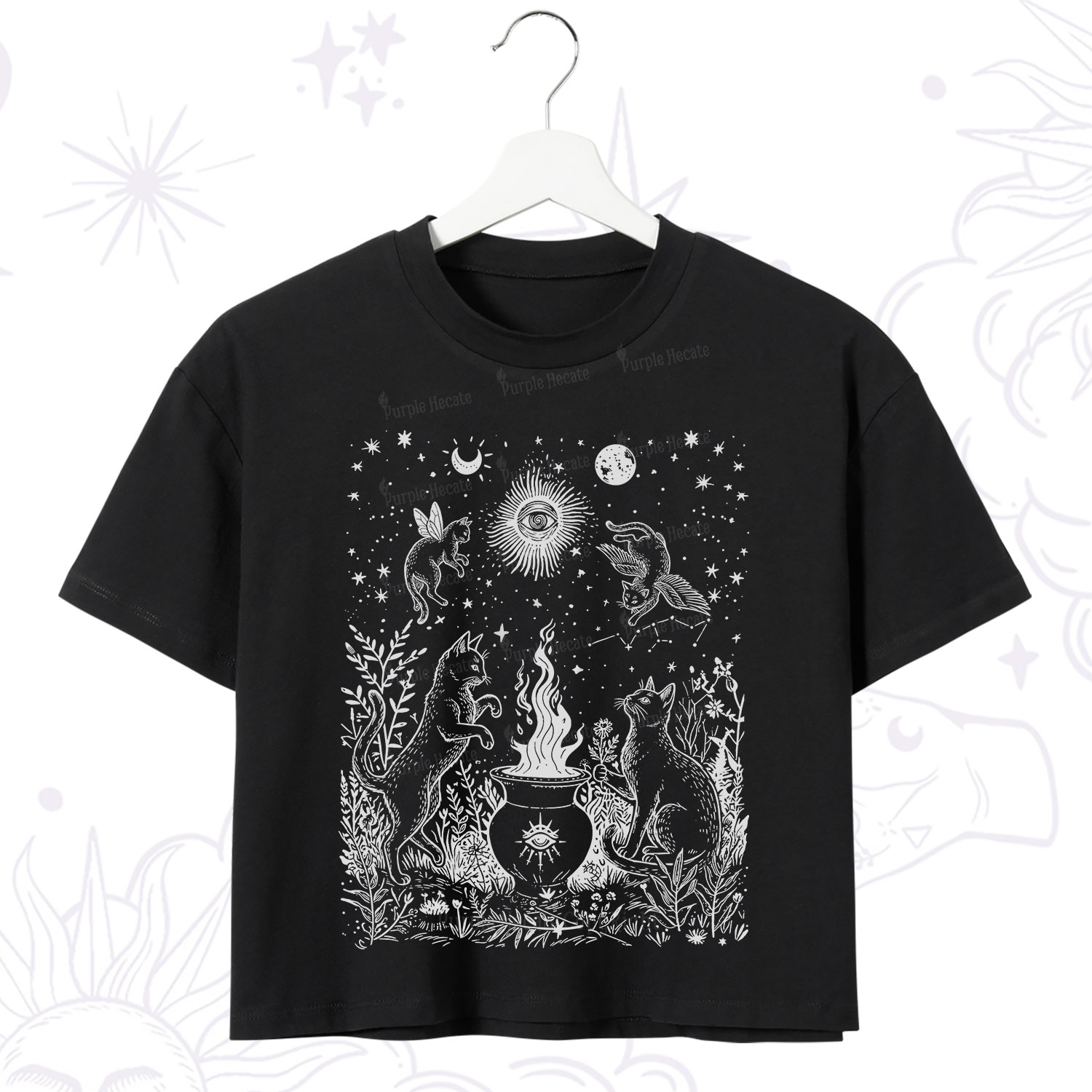 Purplehecate Midnight Meowgic Moon Ritual Crop T-Shirt