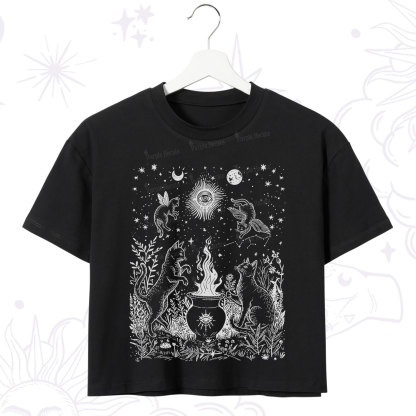 Purplehecate Midnight Meowgic Moon Ritual Crop T-Shirt
