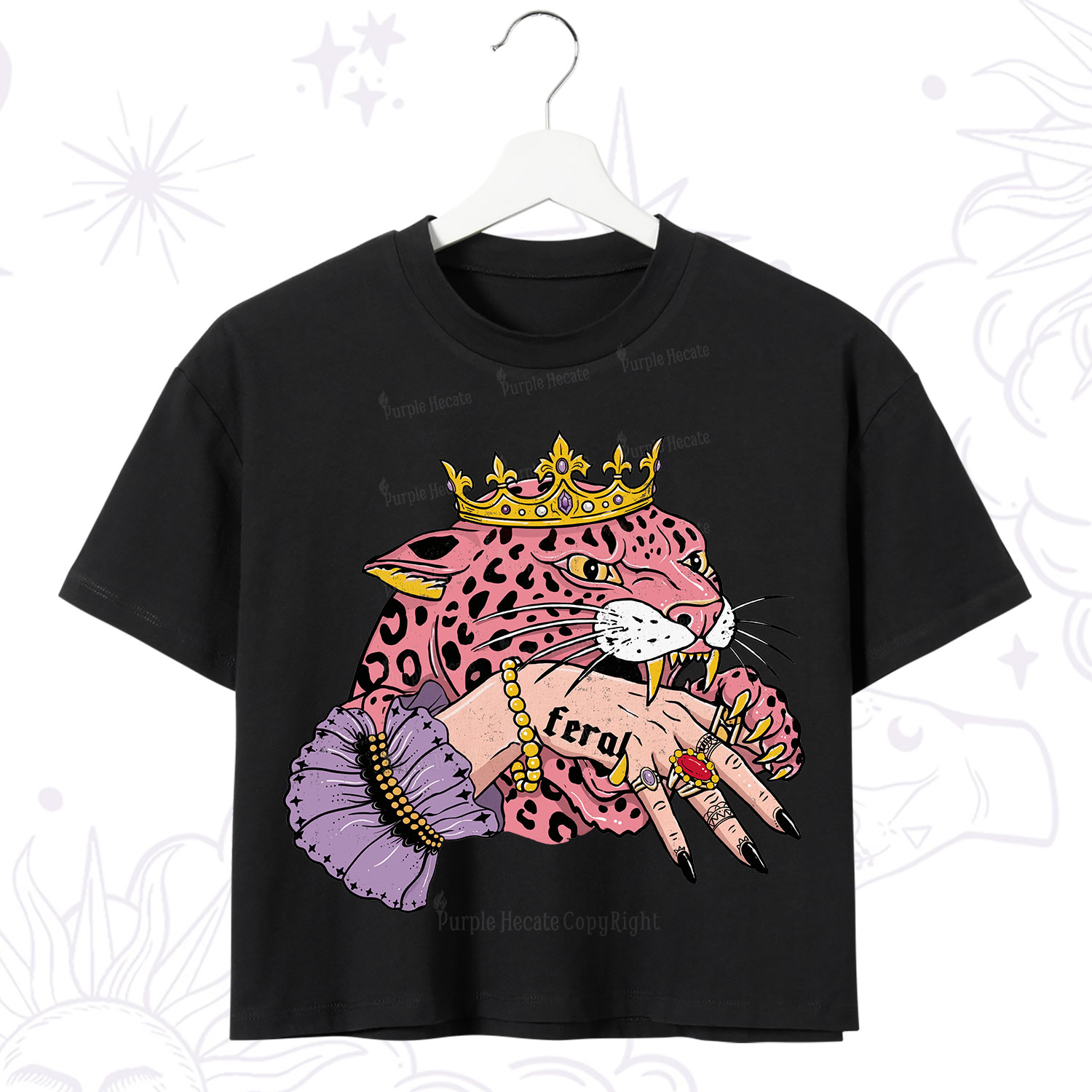 Purplehecate Feral Queen Pink Leopard Crop T-Shirt