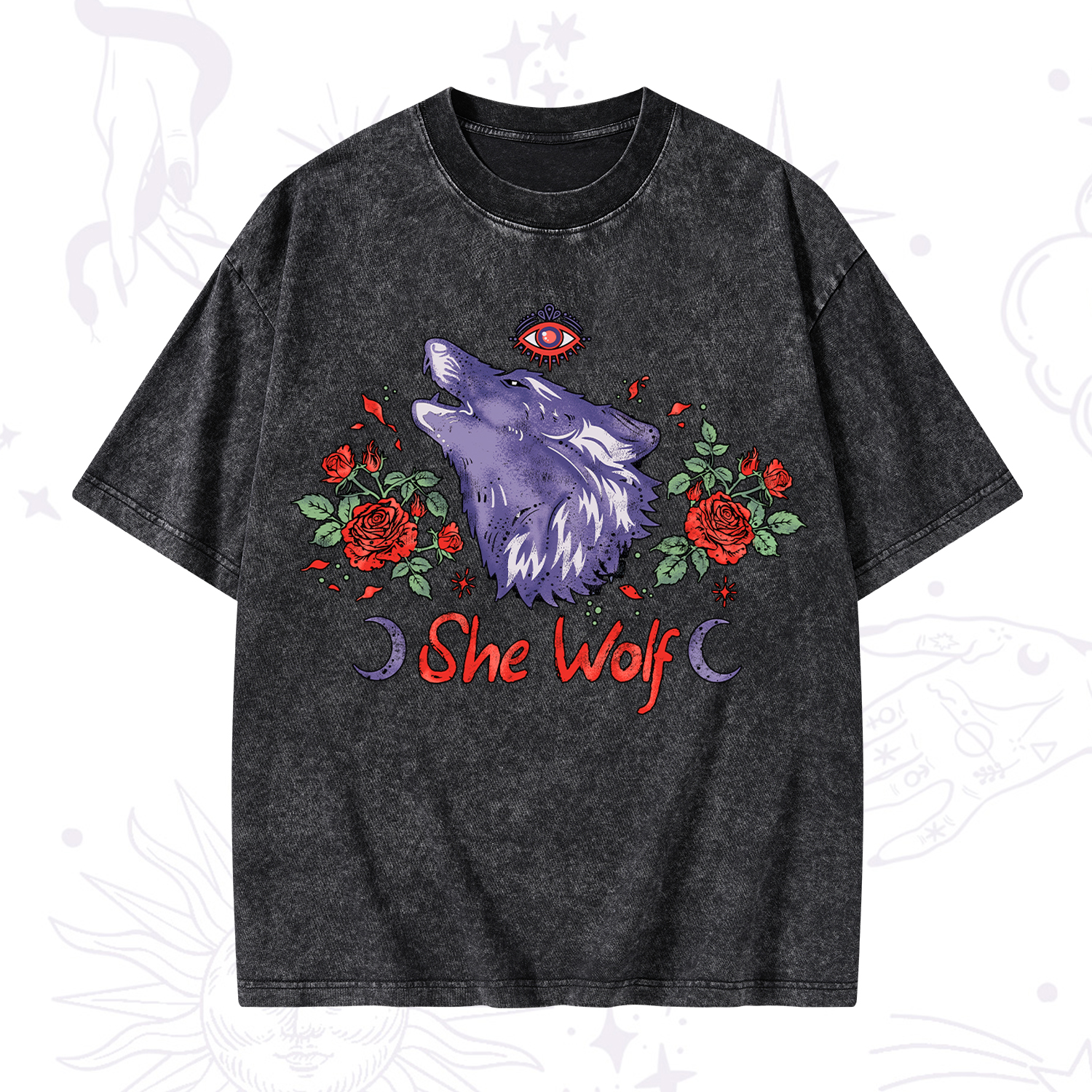 Purplehecate Moon Wolf Washed T-Shirt