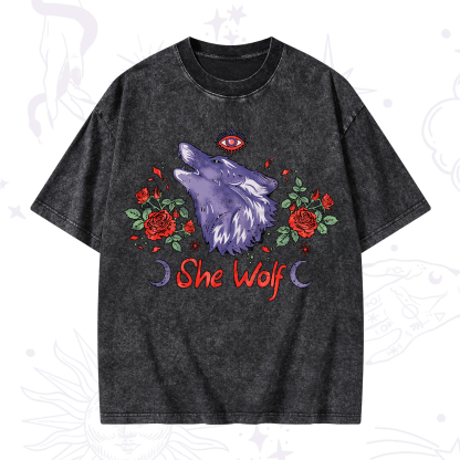 Purplehecate Moon Wolf Washed T-Shirt