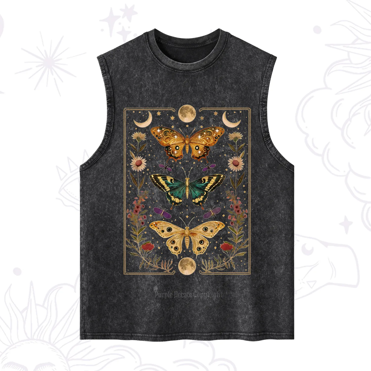 Purplehecate Sun and Moon Butterfly Washed Tank