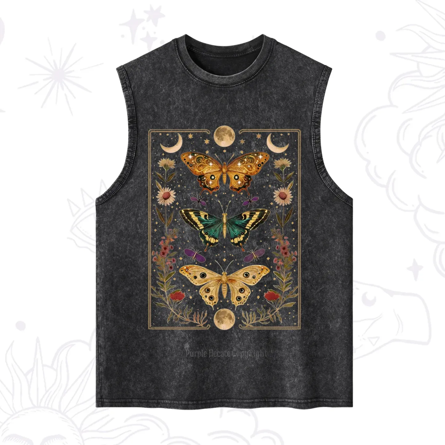 Purplehecate Sun and Moon Butterfly Washed Tank