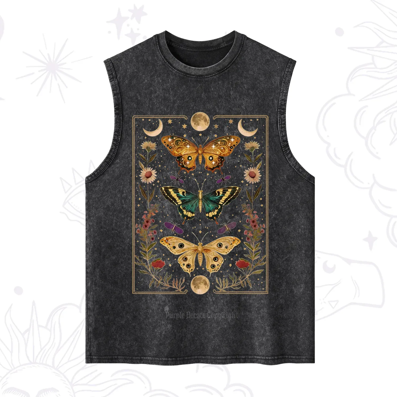 Purplehecate Sun and Moon Butterfly Washed Tank