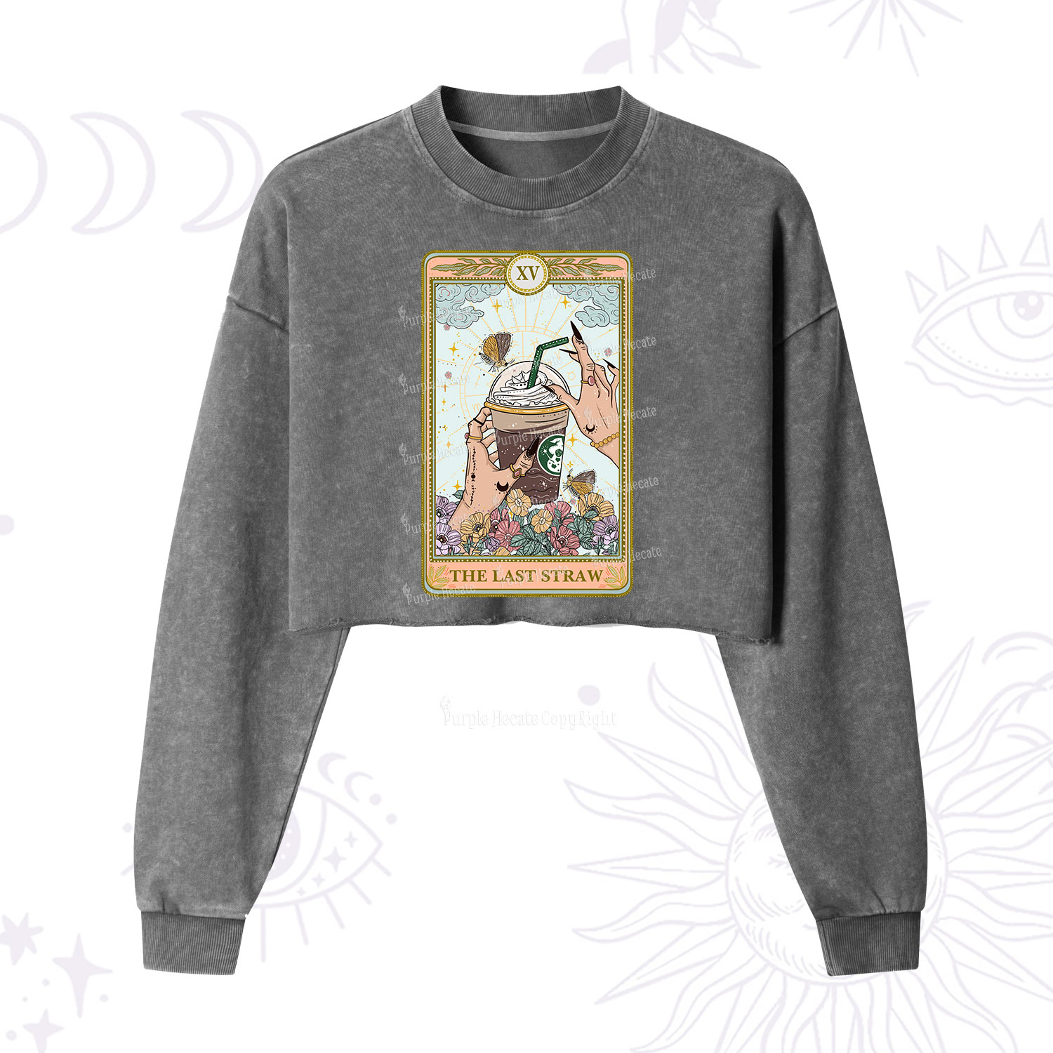 Purplehecate The Last Straw Tarot Cropped Washed Sweatshirt