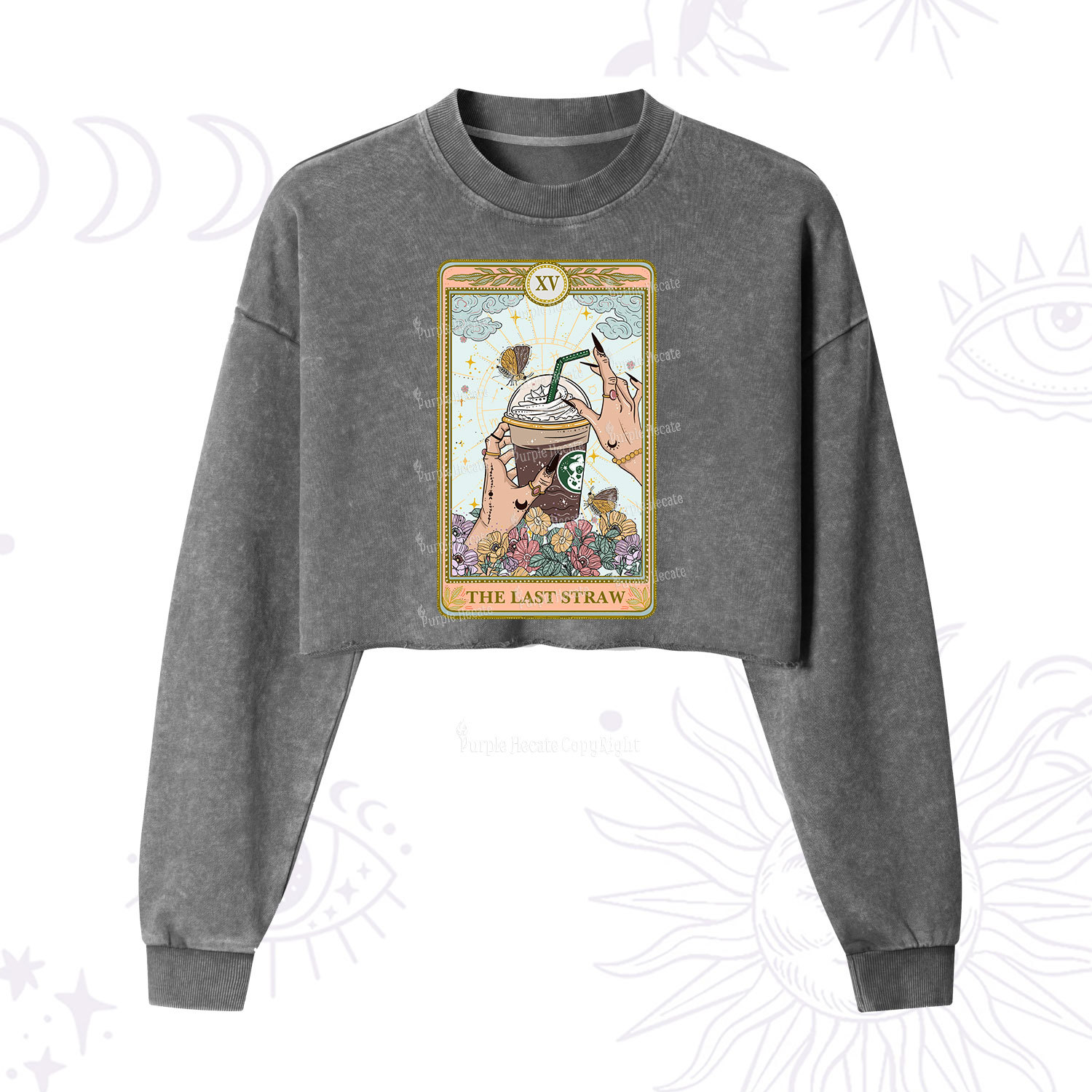 Purplehecate The Last Straw Tarot Cropped Washed Sweatshirt