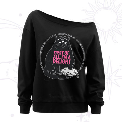 Purplehecate Black Cat First Of All I'm A Delight Off The Shoulder Sweatshirt