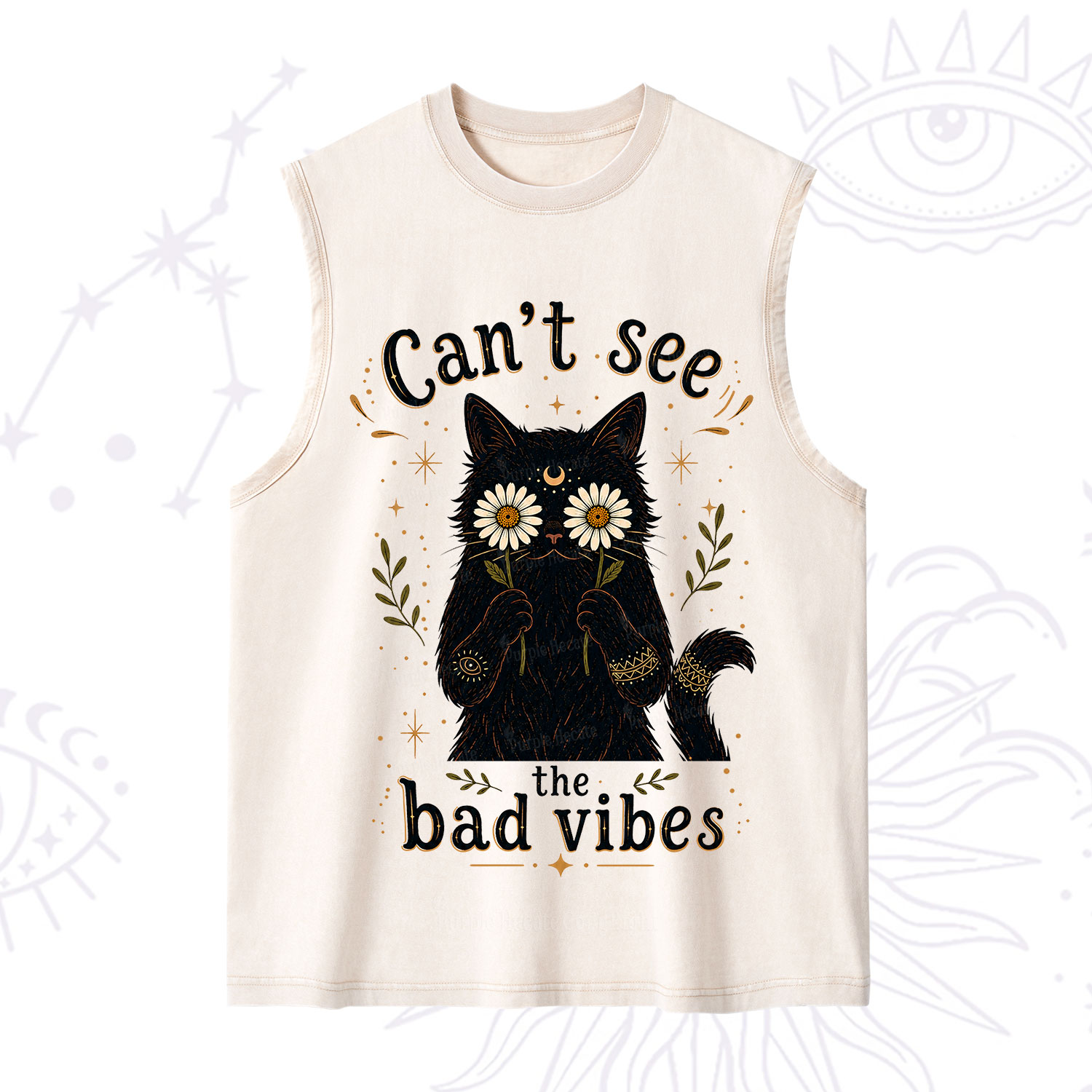 Purplehecate Can't See the Bad Vibes Black Cat Washed Tank