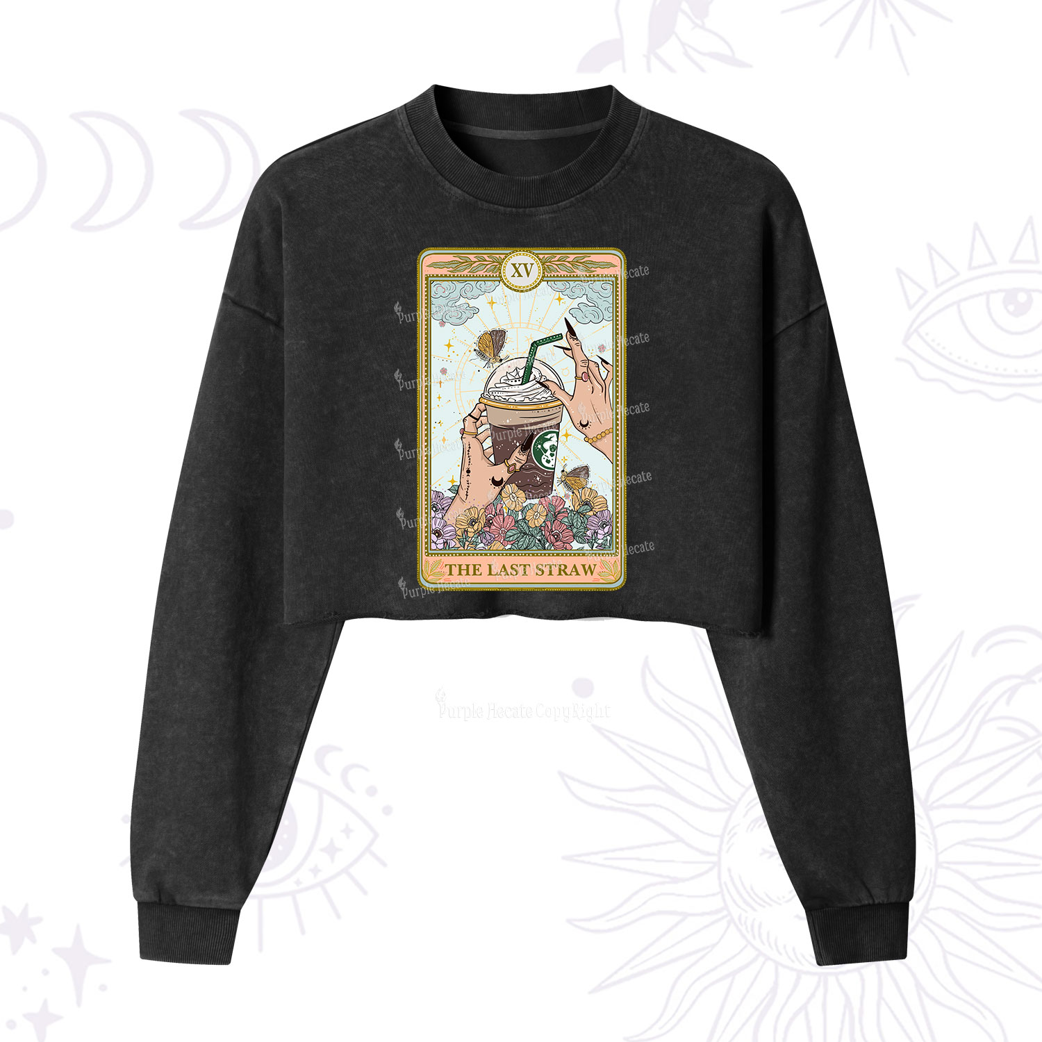 Purplehecate The Last Straw Tarot Cropped Washed Sweatshirt