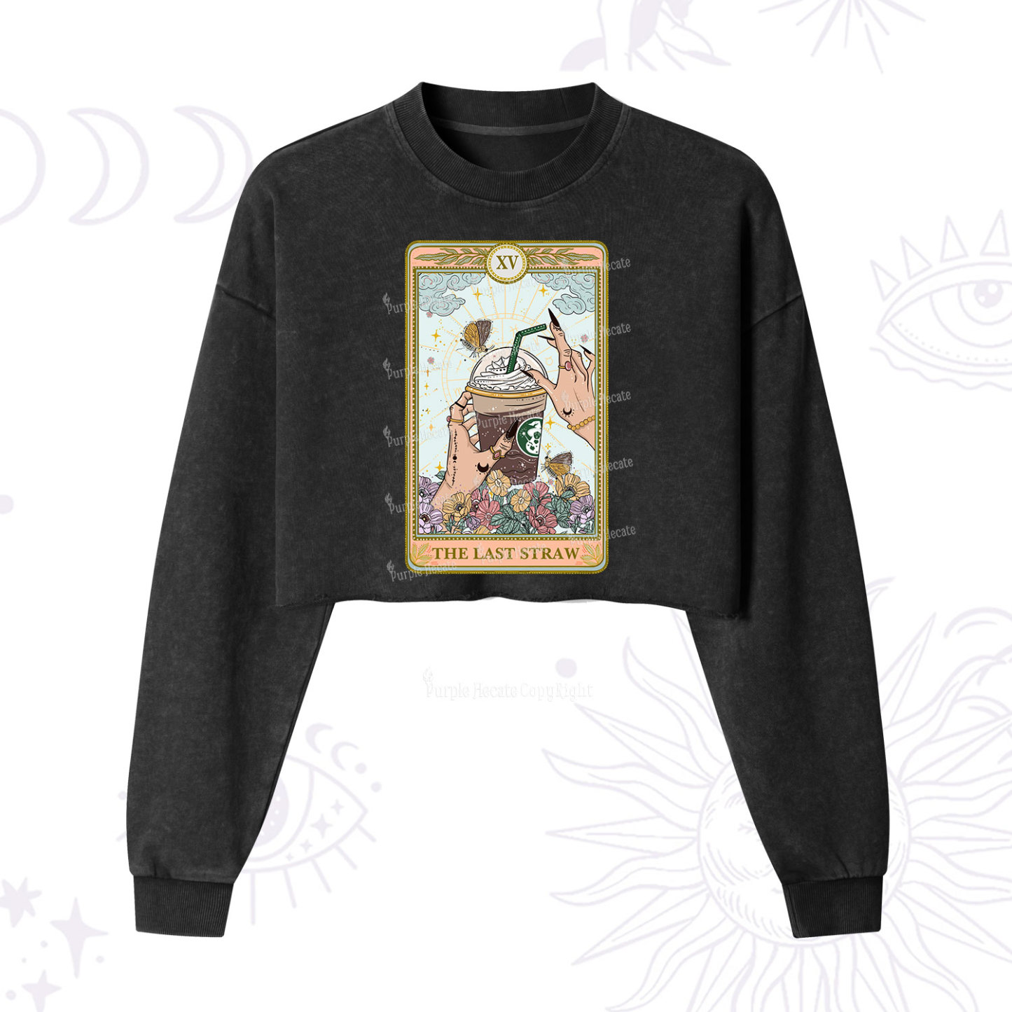 Purplehecate The Last Straw Tarot Cropped Washed Sweatshirt