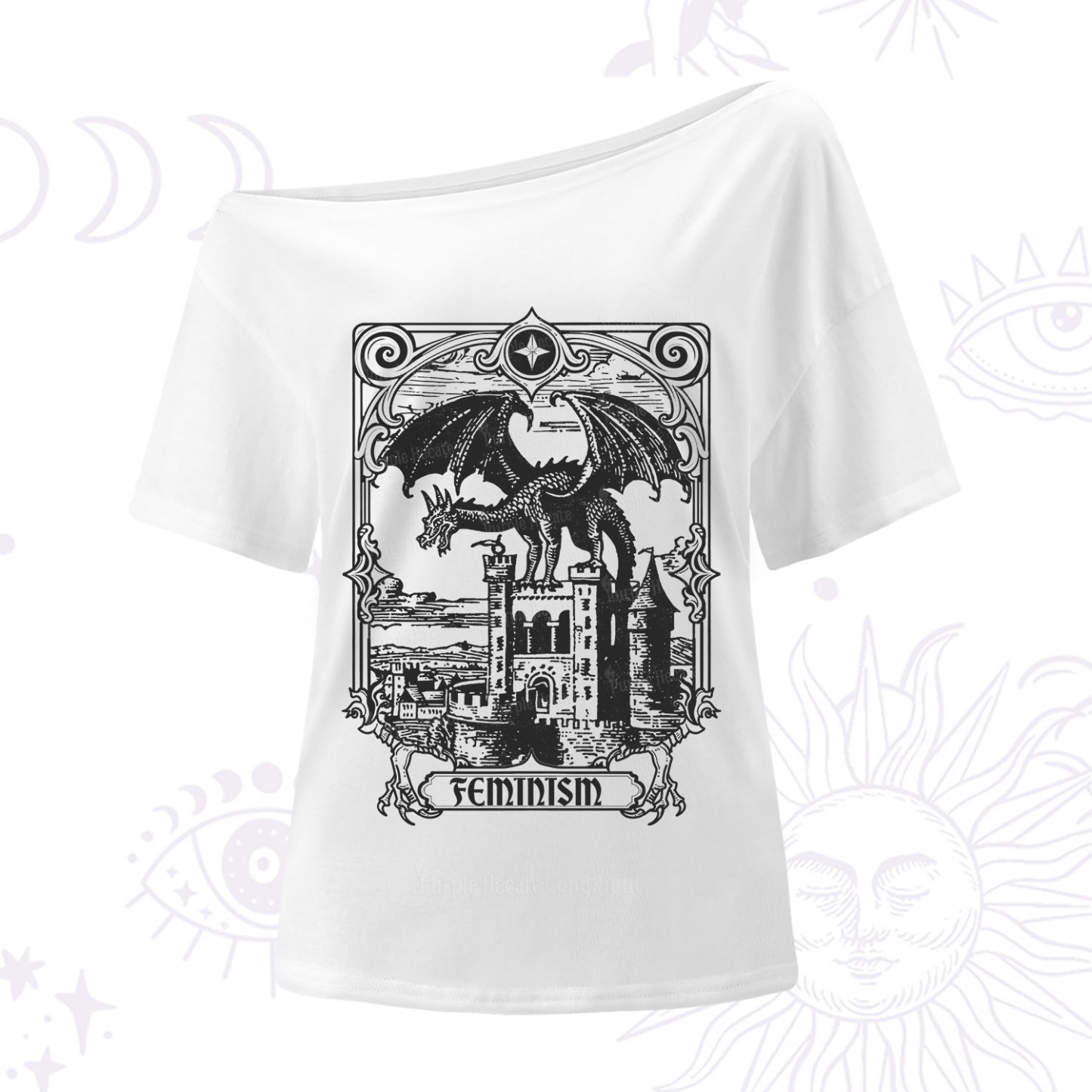 Purplehecate Medieval Feminist Dragon One Shoulder T-Shirt