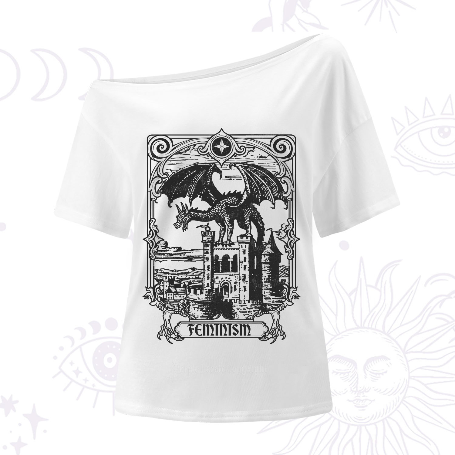 Purplehecate Medieval Feminist Dragon One Shoulder T-Shirt
