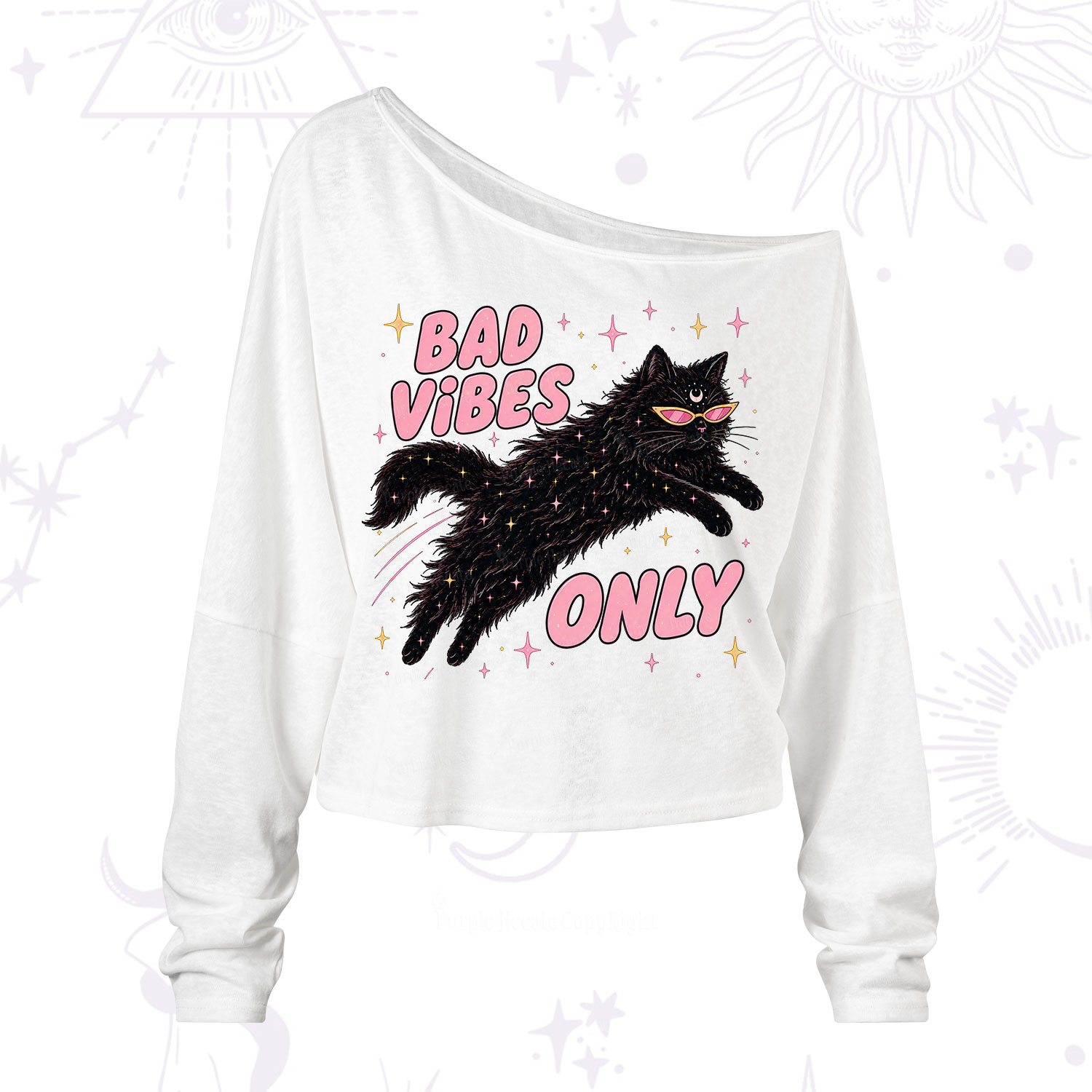 Purplehecate Black Cat Vibes Only One Shoulder Long Sleeve Shirt