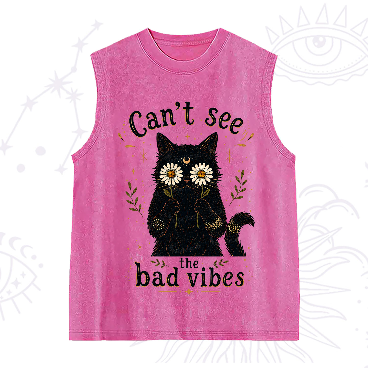 Purplehecate Can't See the Bad Vibes Black Cat Washed Tank