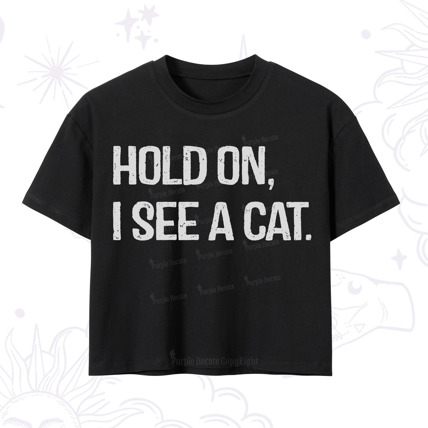 Purplehecate Hold on I See A Cat Crop T-Shirt
