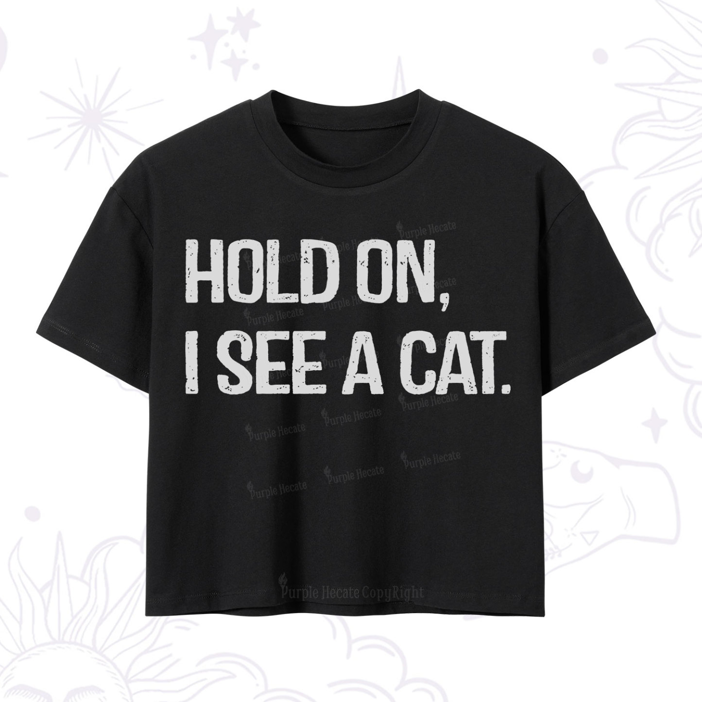 Purplehecate Hold on I See A Cat Crop T-Shirt