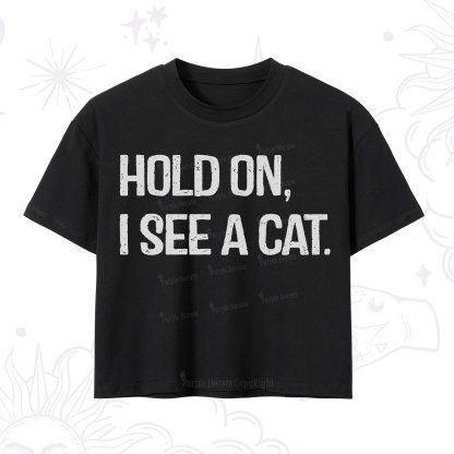 Purplehecate Hold on I See A Cat Crop T-Shirt