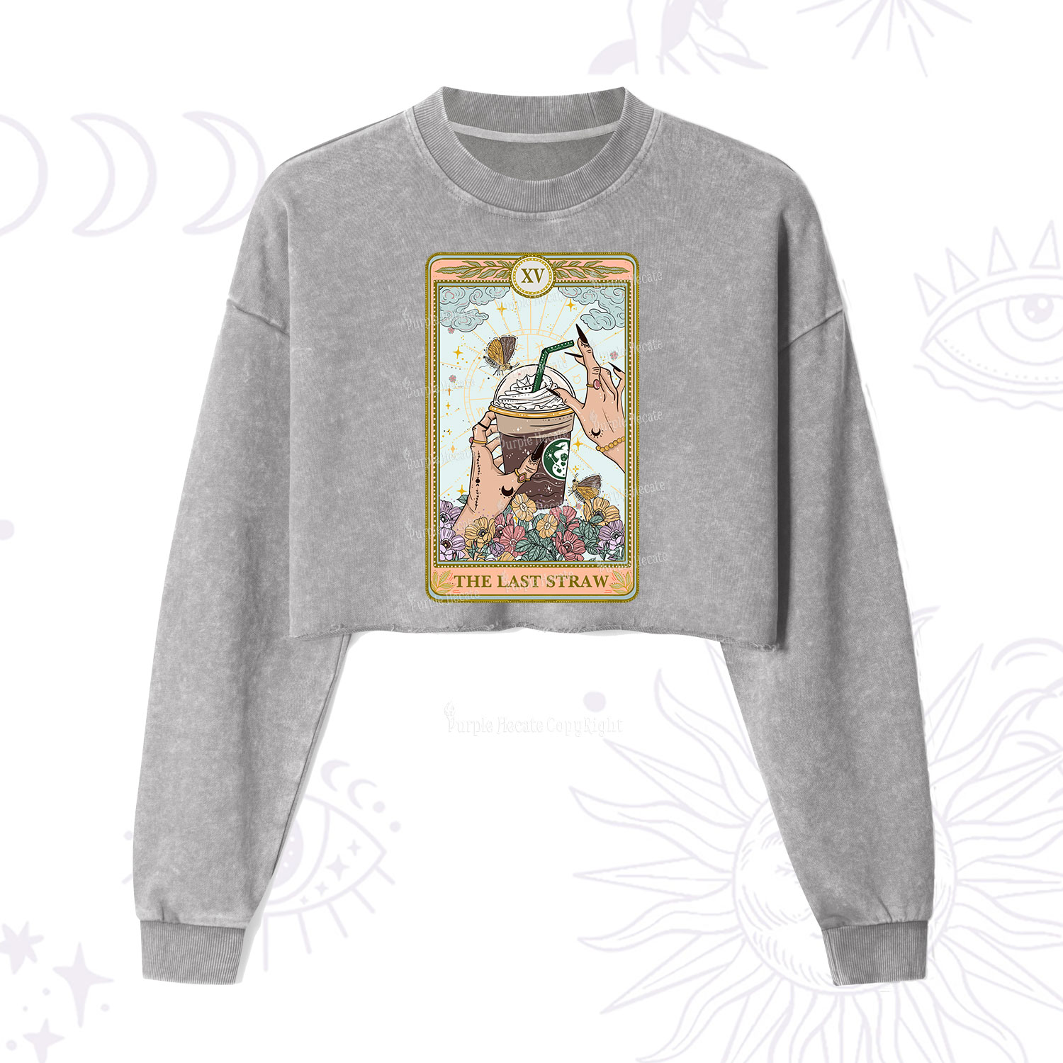 Purplehecate The Last Straw Tarot Cropped Washed Sweatshirt