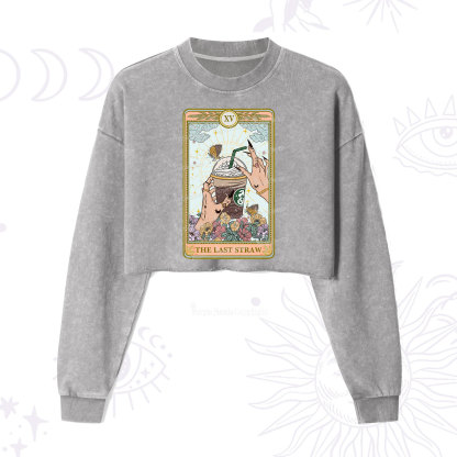 Purplehecate The Last Straw Tarot Cropped Washed Sweatshirt