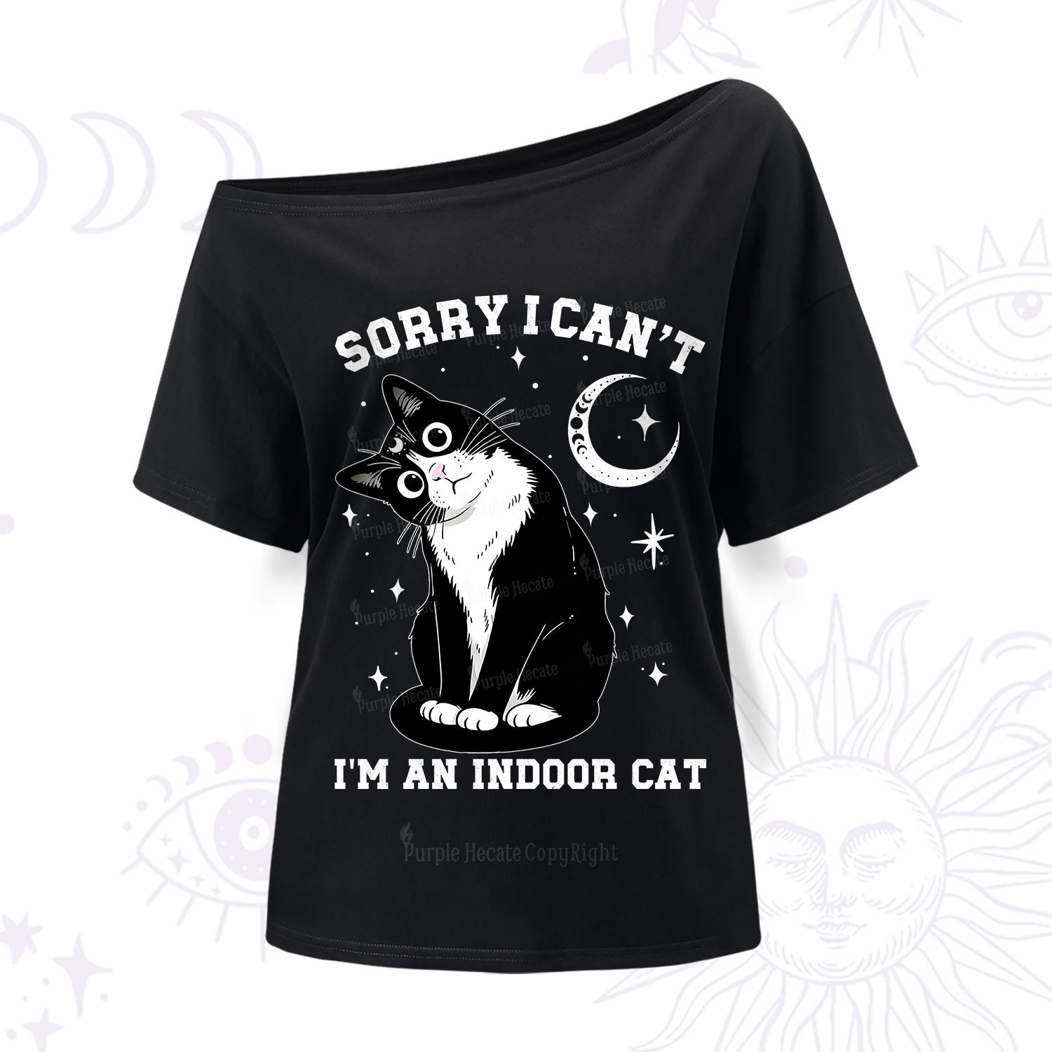 Purplehecate Sorry I Can't Go I'm an Indoor Cat One Shoulder T-Shir