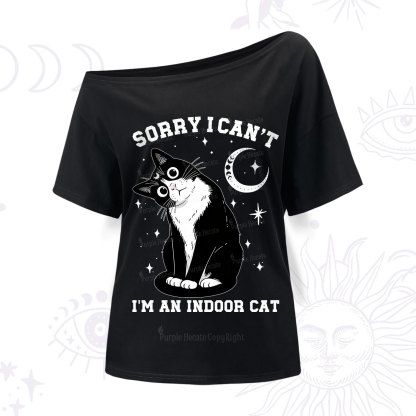 Purplehecate Sorry I Can't Go I'm an Indoor Cat One Shoulder T-Shirt